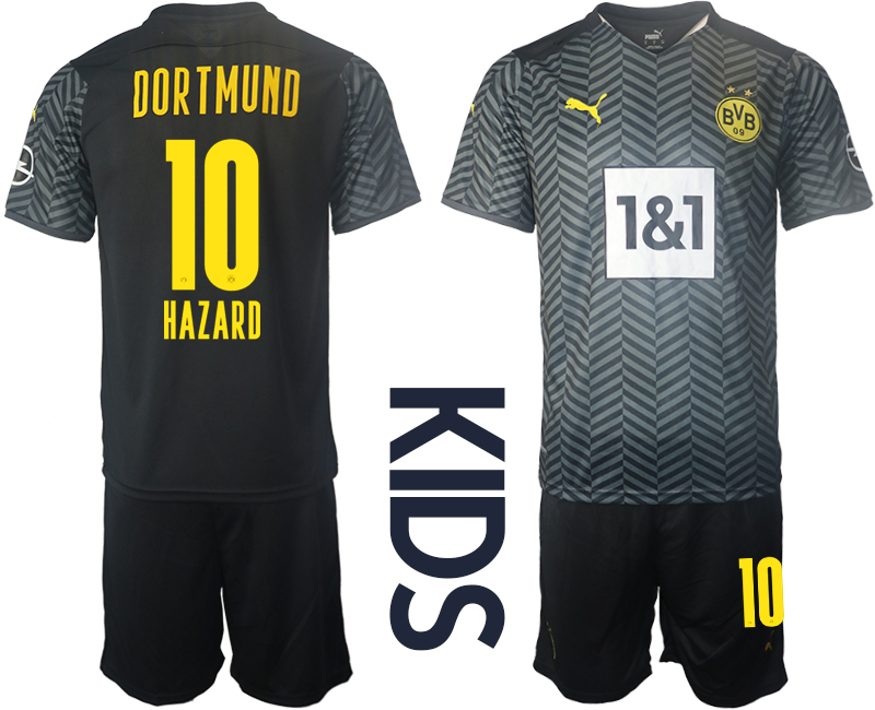 Youth 2021-2022 Club Borussia Dortmund away black #10 Soccer Jersey